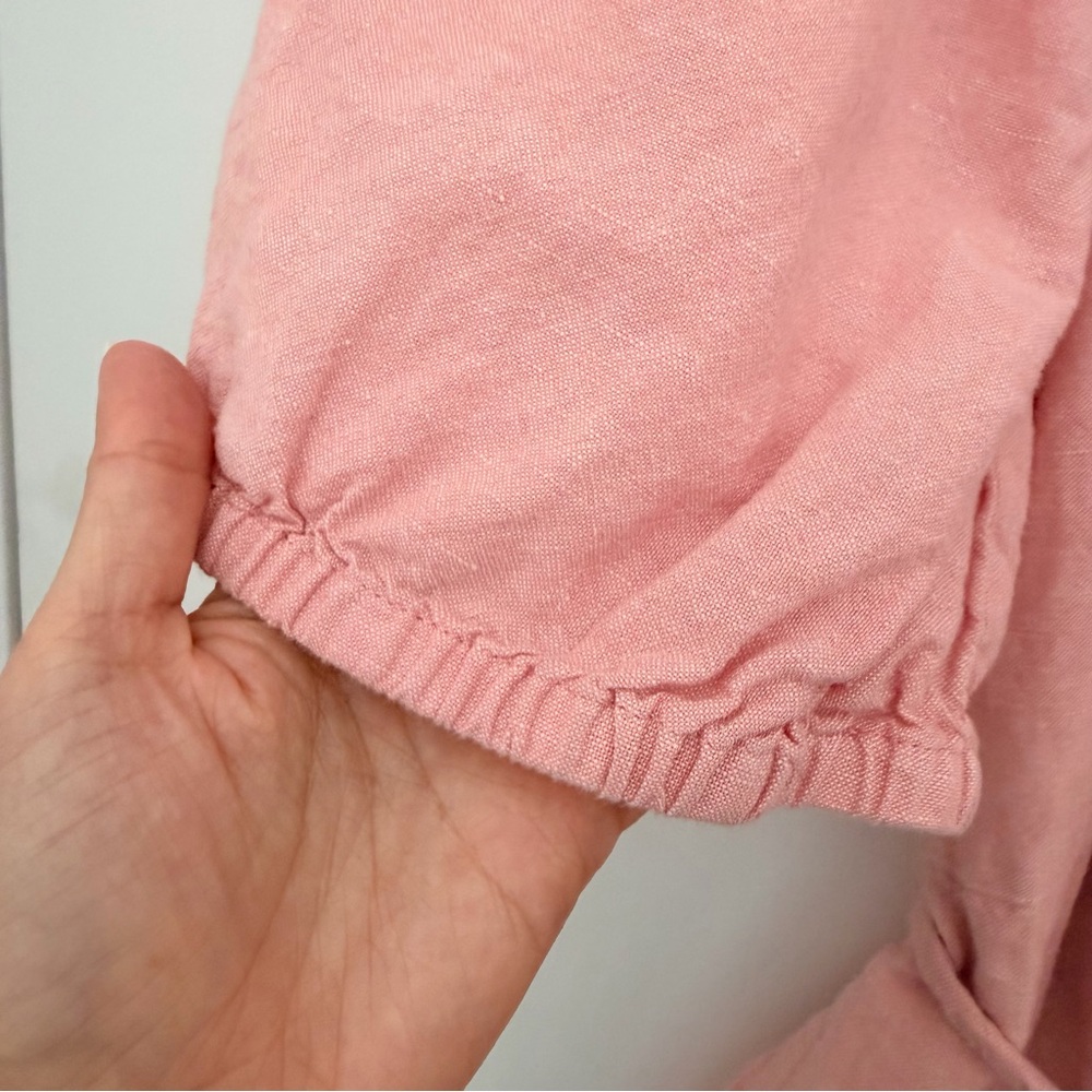 Madewell Linen Blend Puff Sleeve Jumpsuit Pink Button Front Tassel Tie XL - Picture 7 of 8